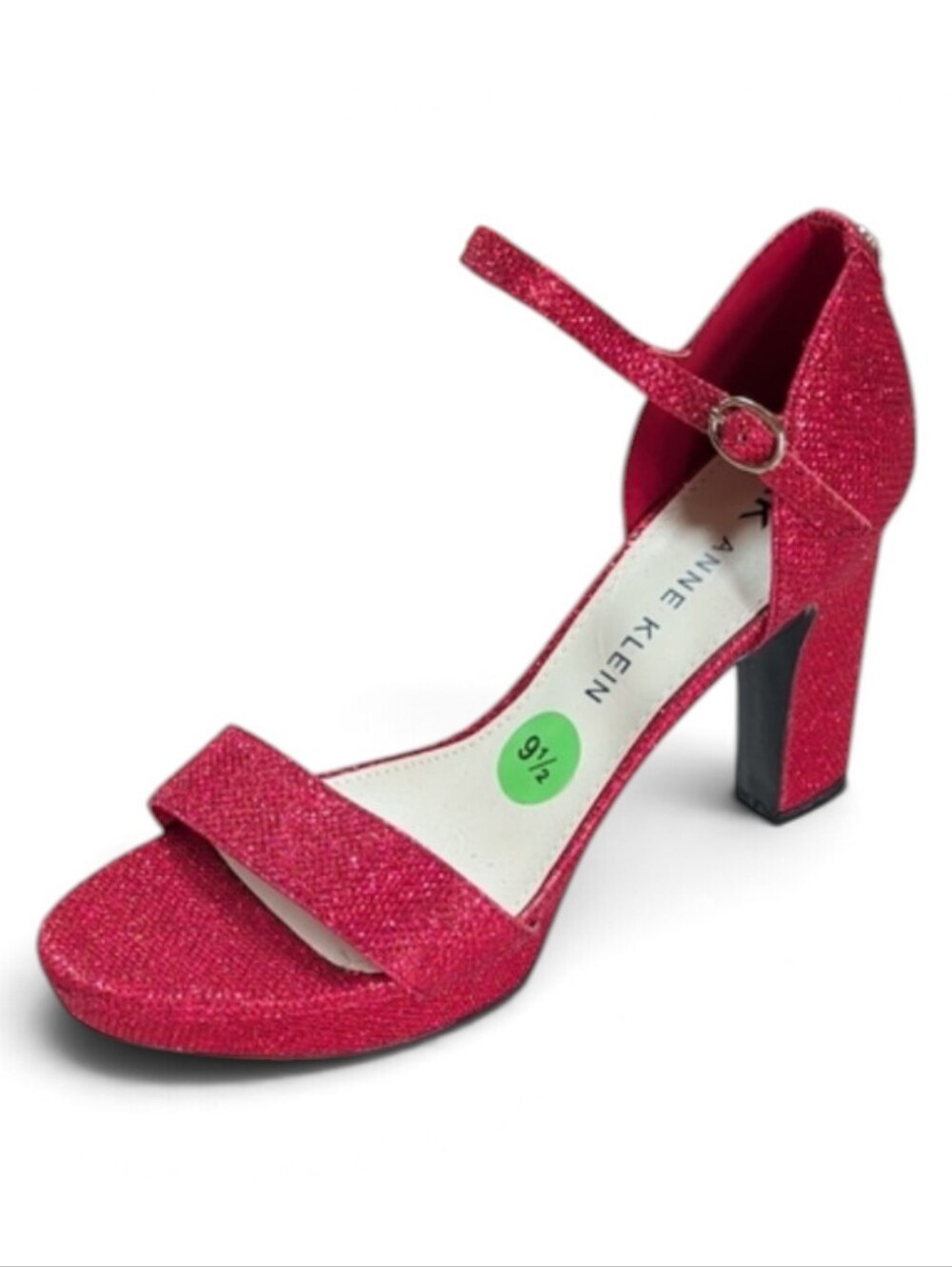 Anne Klein, Red Sparkle One Strap Block Heel Pumps. Size 9.5